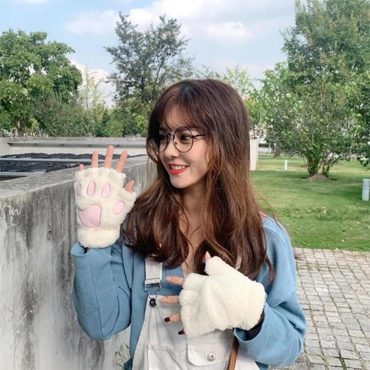 털 여자 털 여성 겨울스마트폰터치 반 고양이 스마트폰터치