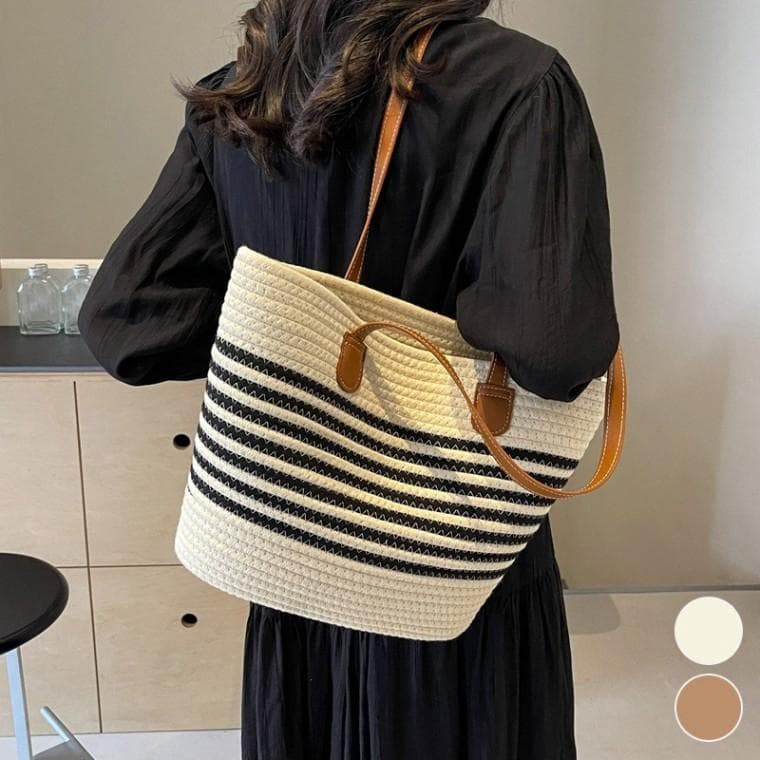 여성 보부상 튼튼한 가방 스트라이프 스티치 숄더백