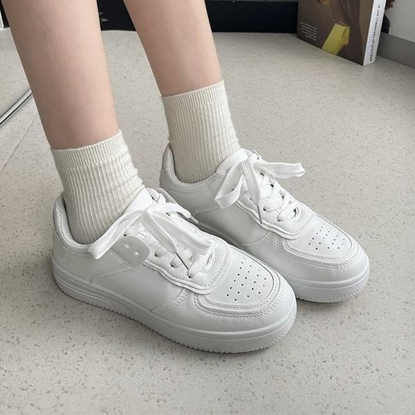 여성 베이직 화이트 단색 데일리 스니커즈 LK-JHD3