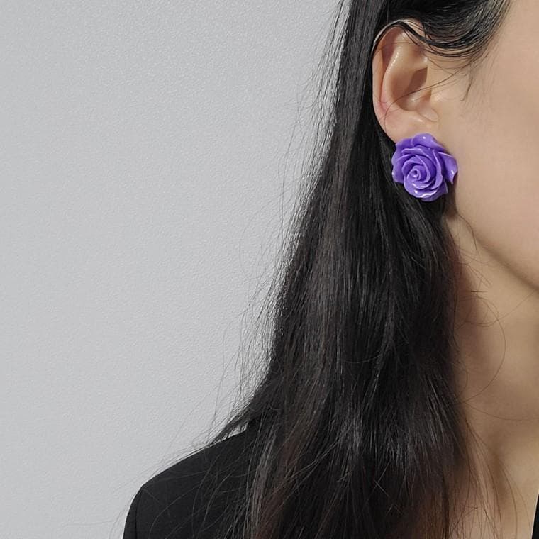 퍼플로즈 데일리귀걸이 여자 꽃 이어링 귀찌 명품 장미 귀고리