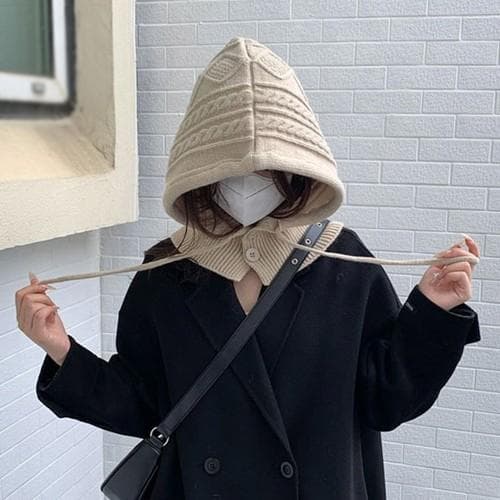 꽈배기 니트 바라클라바 여자 후드 넥워머