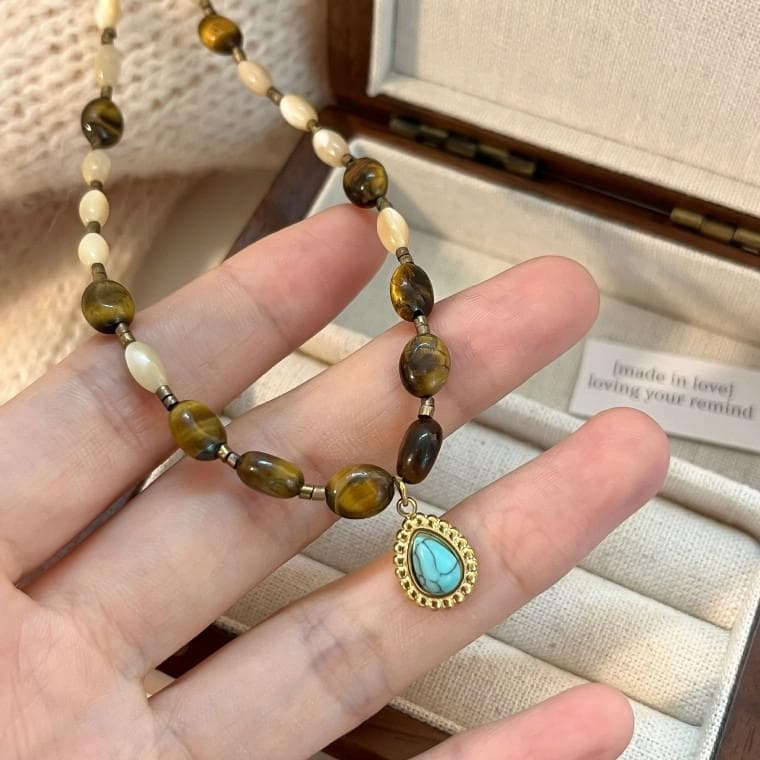 비즈천연석목걸이