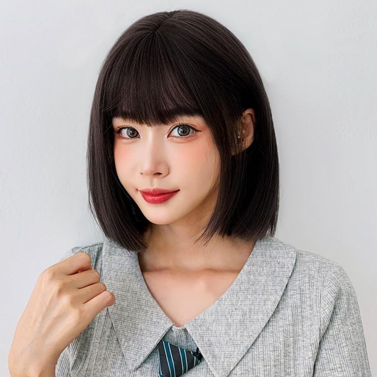 여성가발 일자컷 단발 통가발 여자가발 (다크브라운)