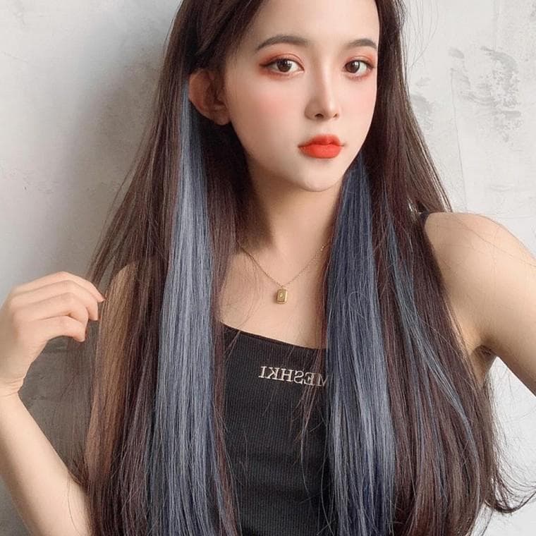 여성가발 컬러 브릿지 헤어피스 6p세트(애쉬블루)