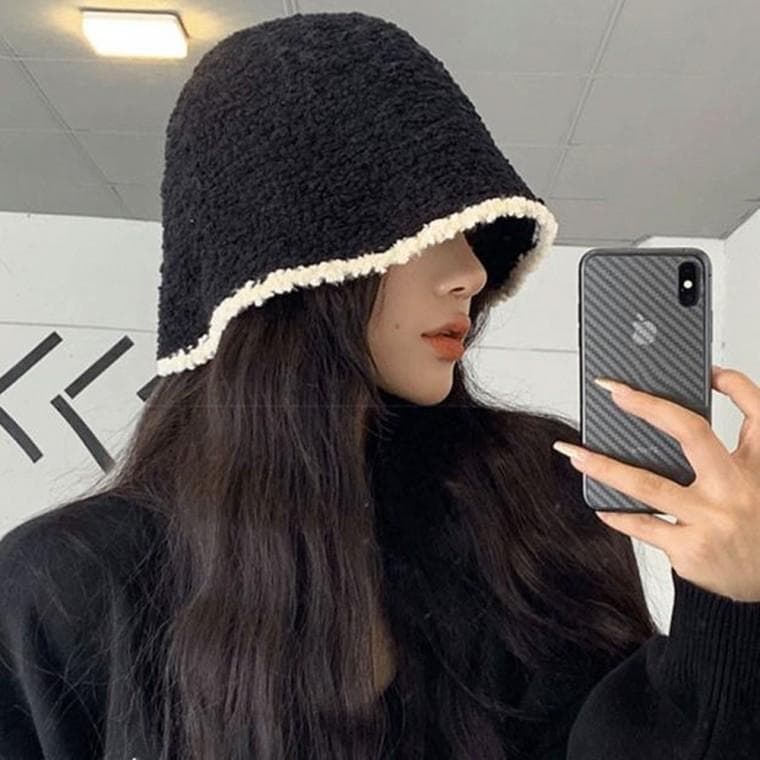 잔솔 여성 벙거지 겨울모자 뽀글이 버킷햇 니트보닛햇
