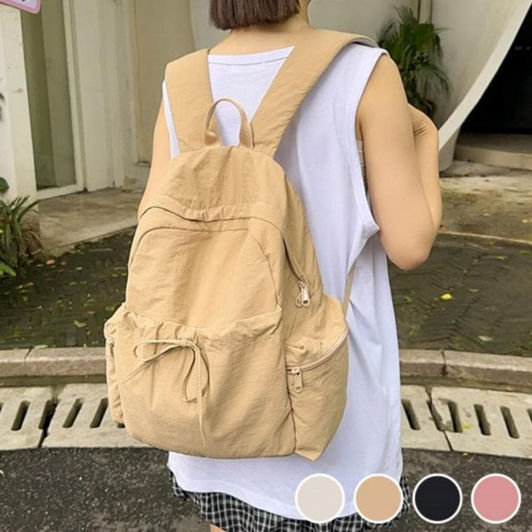 가벼운 경량 예쁜 셔링 리본 포인트 데일리 여성 백팩