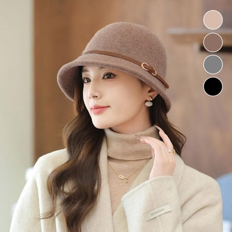 여성 고급미 벨트 라인 울 겨울 버킷햇