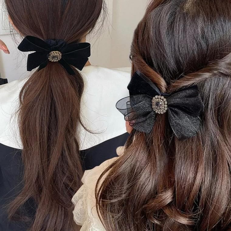 벨뱃 리본 머리끈+핀 2종 세트 데일리