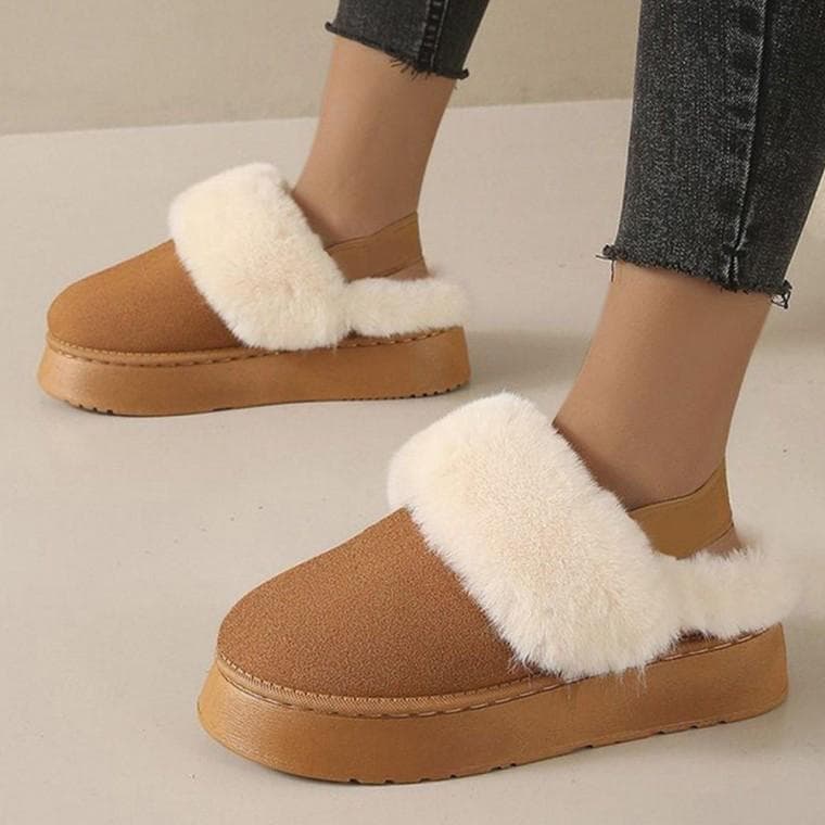 여성 뒷 밴딩 풍성한 퍼 안감 데일리 코디 뮬 슬리퍼