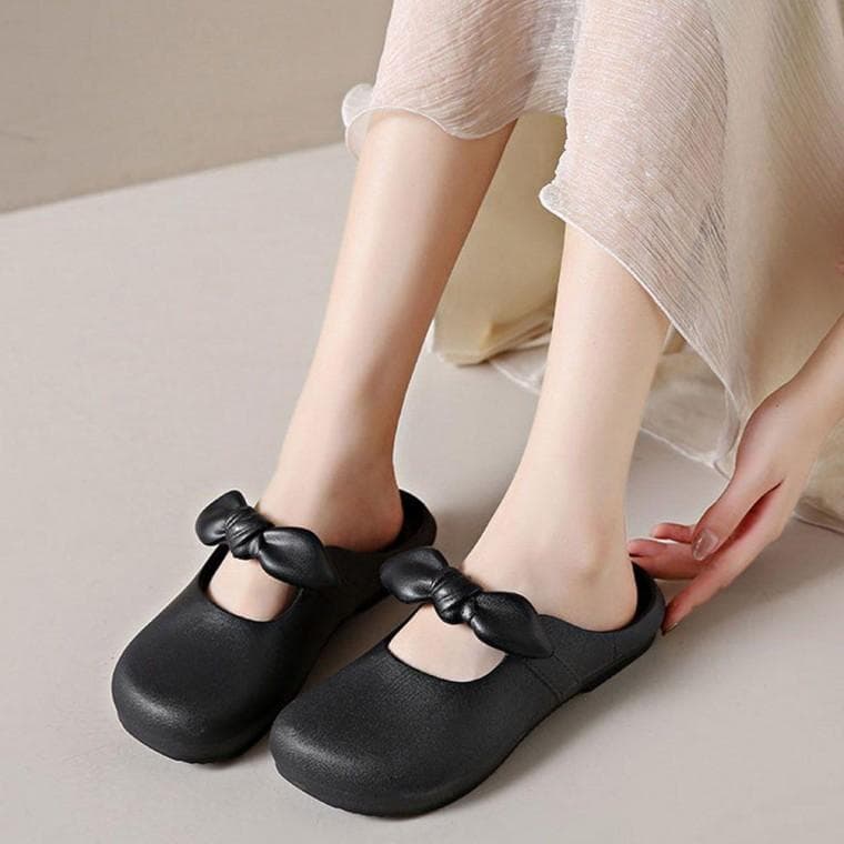 여성 둥근코 리본 포인트 귀여운 디자인 쿠션 슬리퍼