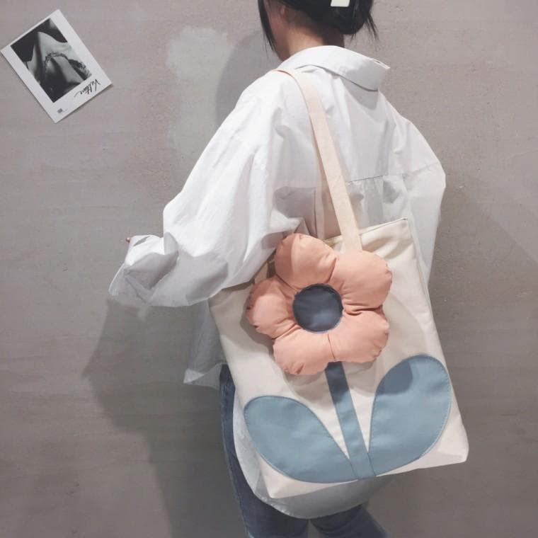 코코 플라워 에코백 캔버스백 숄더백 (아이보리)