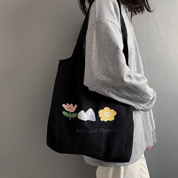 플라워 캔버스 에코백 데일리 숄더백 보조가방