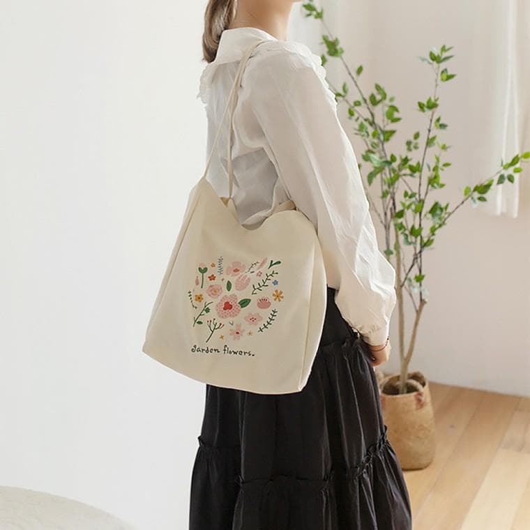 가든플라워 캔버스 에코백 데일리 천가방 (아이보리)