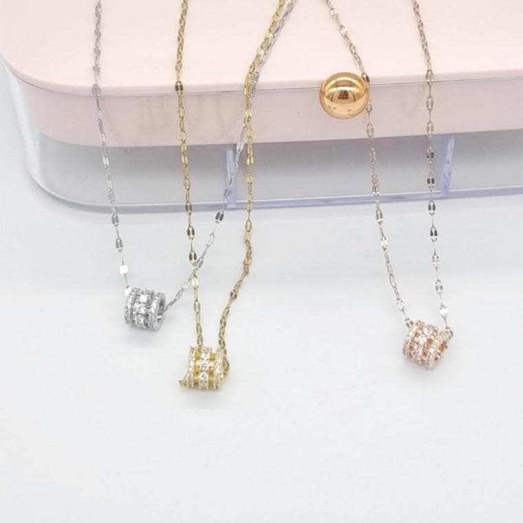 써지컬 스틸 링 큐빅 체인 목걸이 3컬러