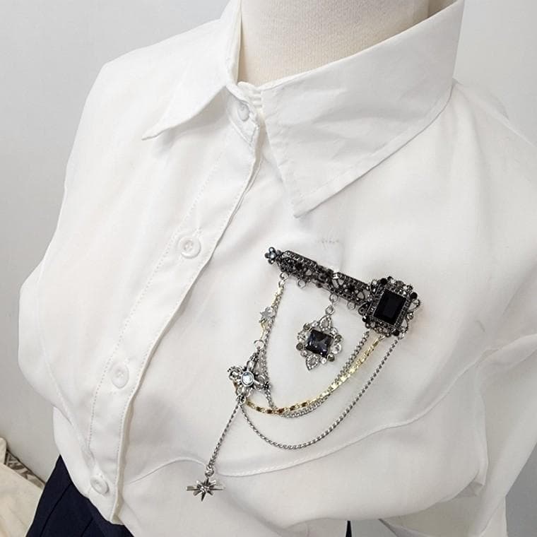 여성 큐빅 뱃지 럭셔리 사각 브로치