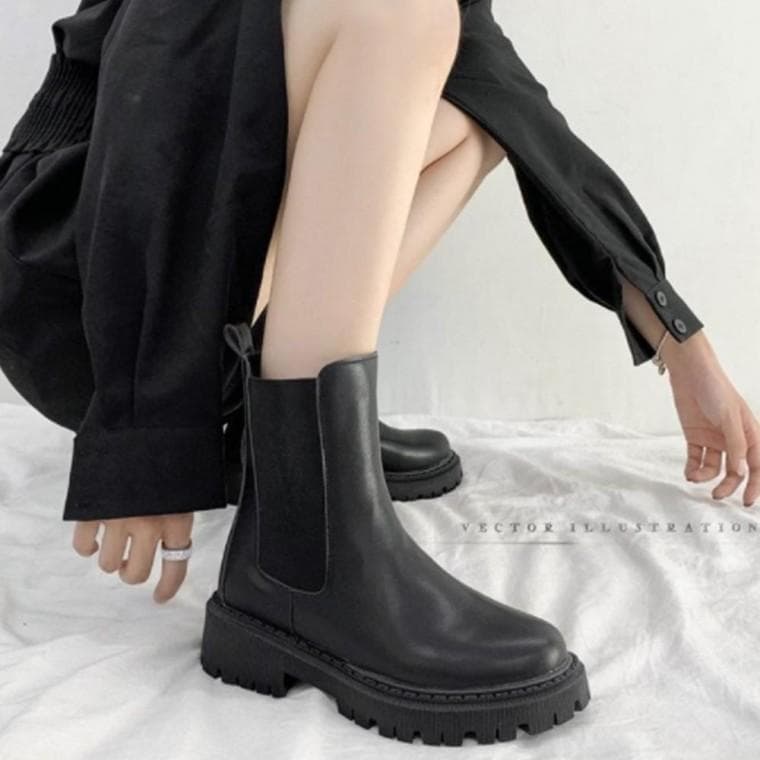 여성 첼시 부츠 검정색 밴딩 봄 가을 코디 캐주얼